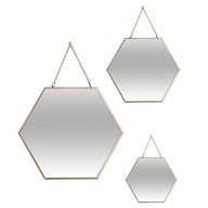Sada 3 zlatých glamour HEXAGON zrkadiel