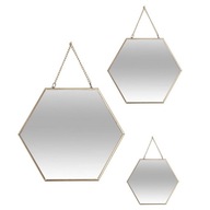 Sada 3 zlatých glamour HEXAGON zrkadiel Sada 3 zlatých glamour HEXAGON zrkadiel