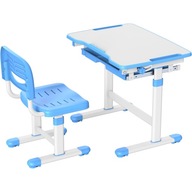 Polohovateľný detský písací stôl a stolička, modrá