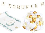 Súprava prijímania COMMUNION Balóny biele zlato Srdce Garland Banner Table Runner Súprava prijímania COMMUNION Balóny biele zlato Srdce Garland Banner Table Runner