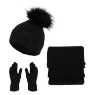 W454D Dámsky zimný čierny set, čiapka, šál, rukavice W454D Dámsky zimný čierny set, čiapka, šál, rukavice