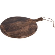 KUCHYNSKÁ DOSKA KRUHÁ s rúčkou, na servírovanie, mangové drevo, 40 cm, hnedá