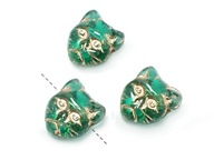 Cat Faces Emerald-Copper Inlay-T Hole 12mm-4ks Cat Faces Emerald-Copper Inlay-T Hole 12mm-4ks