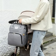 Veľký multifunkčný ruksak/taška pre mamičku s funkciou spánku - šedá