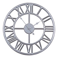 Strieborné kovové podkrovné retro nástenné hodiny 45cm