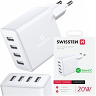 SWISSTEN Nástenná nabíjačka 4x USB 20W 1A - 2,4A SWISSTEN Nástenná nabíjačka 4x USB 20W 1A - 2,4A