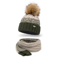 Zimný set pre ženy - khaki čiapka + šál