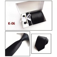 Kravata + manžetové gombíky vreckový SILK čierny široký Obchodný darček pre otecka