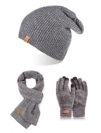 Zimná súprava šedá šál čiapka a rukavice 3v1