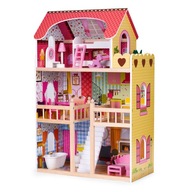 Drevená vila s nábytkom do domčeka pre bábiky 3 poschodia