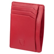 MALÁ ČERVENÁ DÁMSKA KOŽENÁ PEŇAŽENKA tenké puzdro na karty RFID ochrana