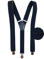 Tmavo modré traky so žltými bodkami, úzke, unisex x32 Tmavo modré traky so žltými bodkami, úzke, unisex x32