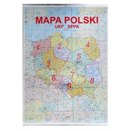 Pruhovaná mapa Poľska QTH, lokátory, kruhy 68x48cm