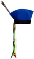 Regionálny ľudový klobúk KUJAWIAK so stuhami a modrým pierkom