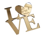 Nápis LOVE v zlate zrkadlové plexi svadobné mená