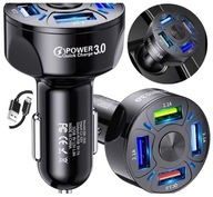 Výkonná nabíjačka 4 porty USB PD QC 3.0 do auta + kábel RÝCHLE NABÍJANIE Výkonná nabíjačka 4 porty USB PD QC 3.0 do auta + kábel RÝCHLE NABÍJANIE