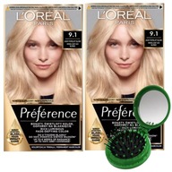 LOREAL Preference farba na vlasy 9.1 Svetlá popolavá blond 2 ks + ZADARMO LOREAL Preference farba na vlasy 9.1 Svetlá popolavá blond 2 ks + ZADARMO
