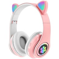 Bluetooth 5.0 FM slúchadlá RUŽOVÉ LED CAT EARS