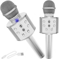 Karaoke mikrofón s reproduktorom, STRIEBORNÝ, modulovaný, MULTIFUNKČNÝ