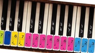 Nálepky s notami na klávesy, klávesnicu, klavír vo farbe