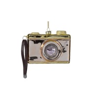 Sklenená guľa - fotoaparát, zlatá vianočná dekorácia