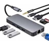 Hub 9v1 adaptér pre notebook, USB-C, HDMI, 4K, Micro SD, Ethernet 1000 Mbps