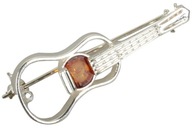 Strieborná brošňa klasická gitara s jantárom Strieborná brošňa klasická gitara s jantárom