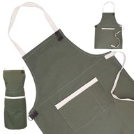 KUCHYŇSKÁ ZÁstera ZELENÁ BAVLNA A KOŽENKA PRAKTICKÉ PÚČKY A D-KRÚŽKY UNISex KUCHYŇSKÁ ZÁstera ZELENÁ BAVLNA A KOŽENKA PRAKTICKÉ PÚČKY A D-KRÚŽKY UNISex