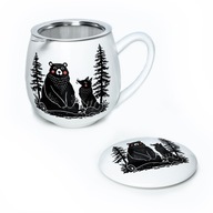 Biely porcelánový hrnček s infuzérom a vrchnákom, medvedík a líška, motív lesa Biely porcelánový hrnček s infuzérom a vrchnákom, medvedík a líška, motív lesa