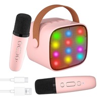 KARAOKE STROJ S 2 BLUETOOTH MIKROFÓNY PRENOSNÝ BEZDRÔTOVÝ USB RUŽOVÝ