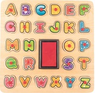 Woodyland sada pečiatok abeceda ABC puzzle atrament