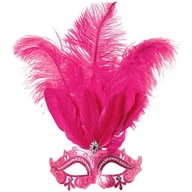 Ružová VENICE ROSALINDA MASKA s karnevalovými pierkami