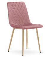 Stolička TURIN - ružový zamat / nohy vo farbe dreva