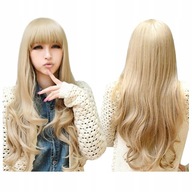 BLOND Parochňa pre ženy, dlhé vlasy s ofinou, syntetické vlny BLOND Parochňa pre ženy, dlhé vlasy s ofinou, syntetické vlny