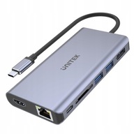 USB-C hub 2x USB 3.1 HDMI DP RJ45 čítačka SD Unitek