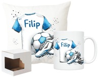 VANKÚŠ + FUTBALOVÝ HRNČEK SOCCER motív: modré tričko + vaše meno VANKÚŠ + FUTBALOVÝ HRNČEK SOCCER motív: modré tričko + vaše meno