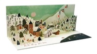 Vianočná pohľadnica, zimné mesto, hory, lyže, 3D vianočné pohľadnice