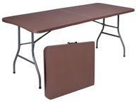 Cateringový stôl, vzor RATTAN, rozkladací do kufra, 180 cm, hnedý