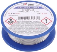 Spájkovací cín s tavidlom SW26, Cynel, 1,2 mm, 100 g, TIN 1,2/100 Spájkovací cín s tavidlom SW26, Cynel, 1,2 mm, 100 g, TIN 1,2/100