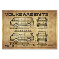 Kovový plagát originálny darček obrázok plechové auto auto VW T3 skica Kovový plagát originálny darček obrázok plechové auto auto VW T3 skica