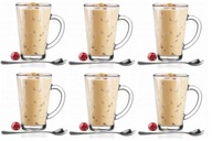 Šálky, poháre na LATTE, 6 ks, 300 ml + dlhé lyžičky