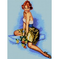 Plátno s potlačou - Pin-up s ružami (č. 7258) Plátno s potlačou - Pin-up s ružami (č. 7258)
