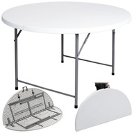 Kulatý biely cateringový stôl COOLTEC, skladací, s rukoväťou, 120 cm