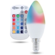 LED žiarovka E14 C37 RGB + Biela 5W s diaľkovým ovládaním 250lm