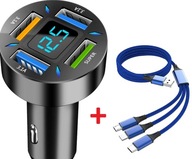 RÝCHLA NABÍJAČKA DO AUTO 4xUSB 7A (3xQC) VÝKONNÁ 66W + RÝCHLY KÁBEL 3V1 RÝCHLA NABÍJAČKA DO AUTO 4xUSB 7A (3xQC) VÝKONNÁ 66W + RÝCHLY KÁBEL 3V1