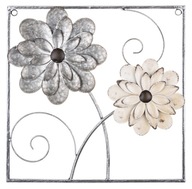 Kovová nástenná dekorácia kvety biela šedá
