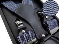 Pánske traky v bielom a tmavomodrom vzore rybej kosti SZ117 Pánske traky v bielom a tmavomodrom vzore rybej kosti SZ117