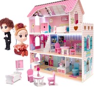 Drevený domček pre bábiky ružový MDF veľký + bábiky