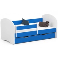 Detská posteľ so zábradlím 140x70, modrý matrac