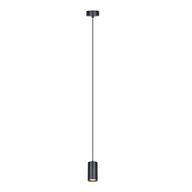 Závesná lampa dlhá čierna trubica nad doskou alebo stolom